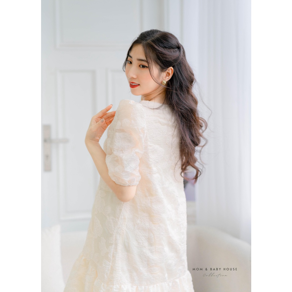 EVERMOM | Đầm bầu thiết kế đuôi cá tay phồng tiểu thư gài cúc - Lily Dress