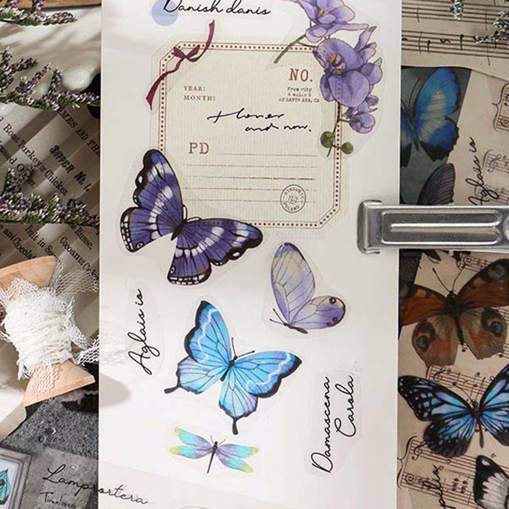AUGUSTINA 6pcs PET Stickers Stationery Stickers Butterfly Leaf Flower Journamm Stickers DIY Decorative Craft Photo Albums Hand Account Decor Scrapbooking Planner Journal Deco Vintage Aesthetic Scrapbooking