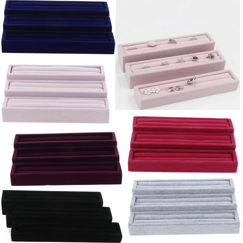 [Fenteer1] Bộ 3 Hộp Đựng Trang Sức Bằng Vải Nhung Sang Trọng