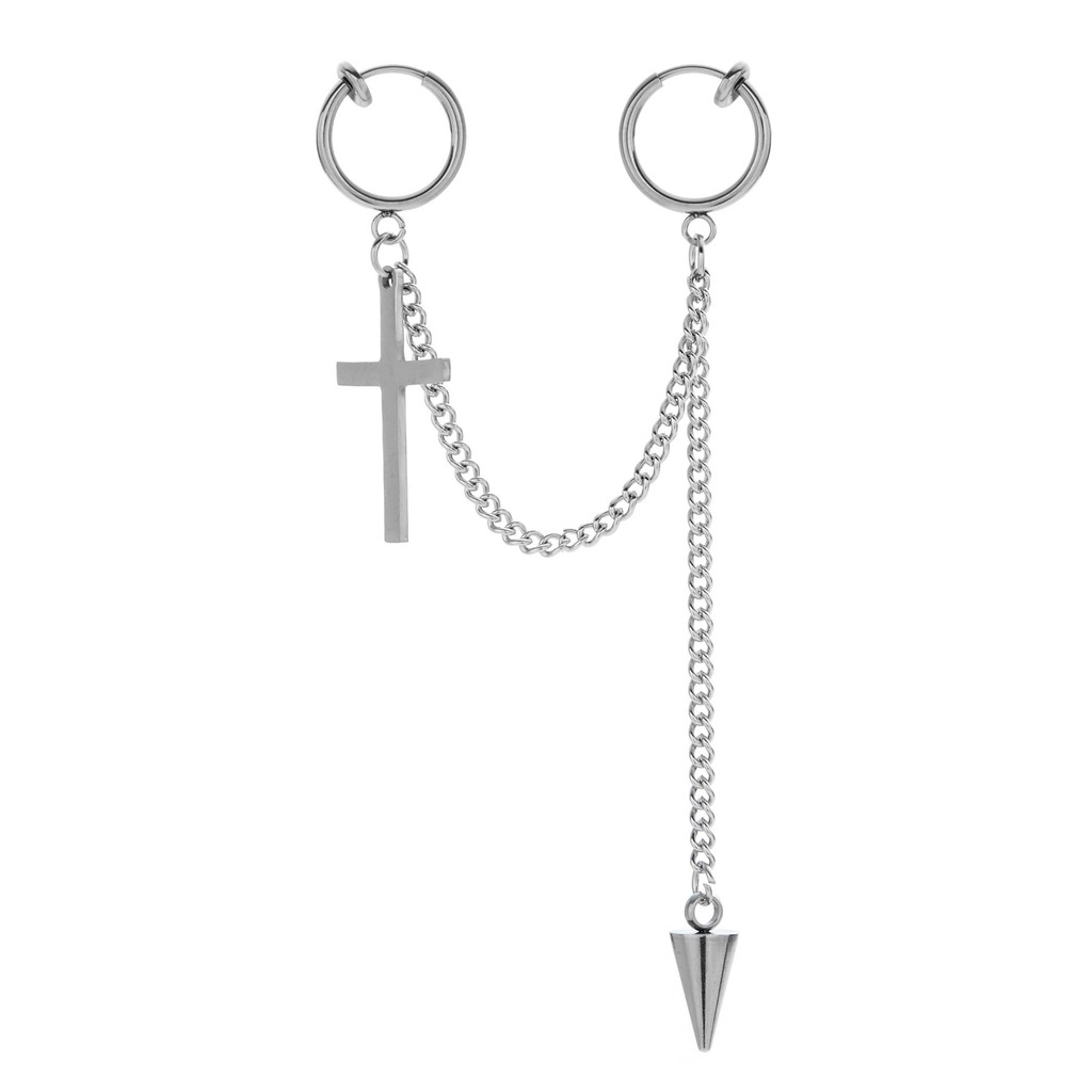 Khuyên Tai kẹp Vành phối xích chữ thập quả nhọn cực chất