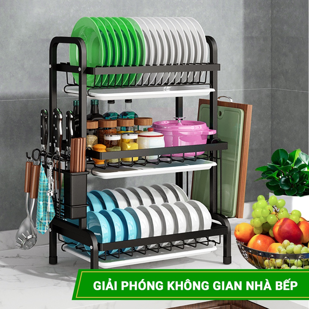 Kệ úp chén bát, giá để đồ nhà bếp đa năng sơn tĩnh điện cao cấp có khay hứng nước LABI VN LB067