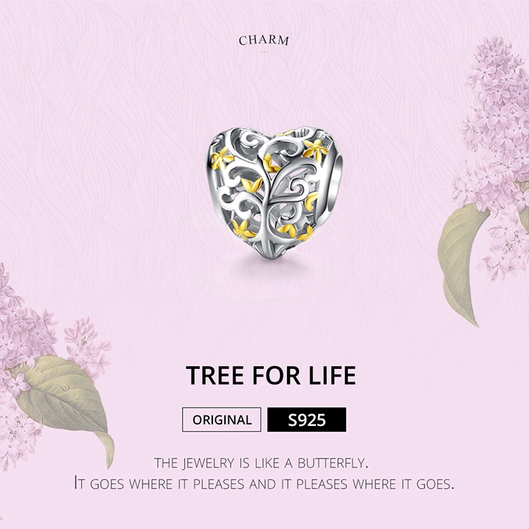Bamoer Vòng Tay Chuỗi Hạt Hình Cây Gia Đình Trái Tim Phong Cách Châu Âu Cho Nữ