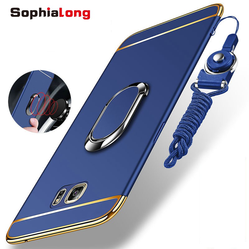 Ốp điện thoại pc cứng kèm vòng giá đỡ nam châm và dây cho Samsung Galaxy S7 S6 Edge Plus + G9350 G9300 G9250