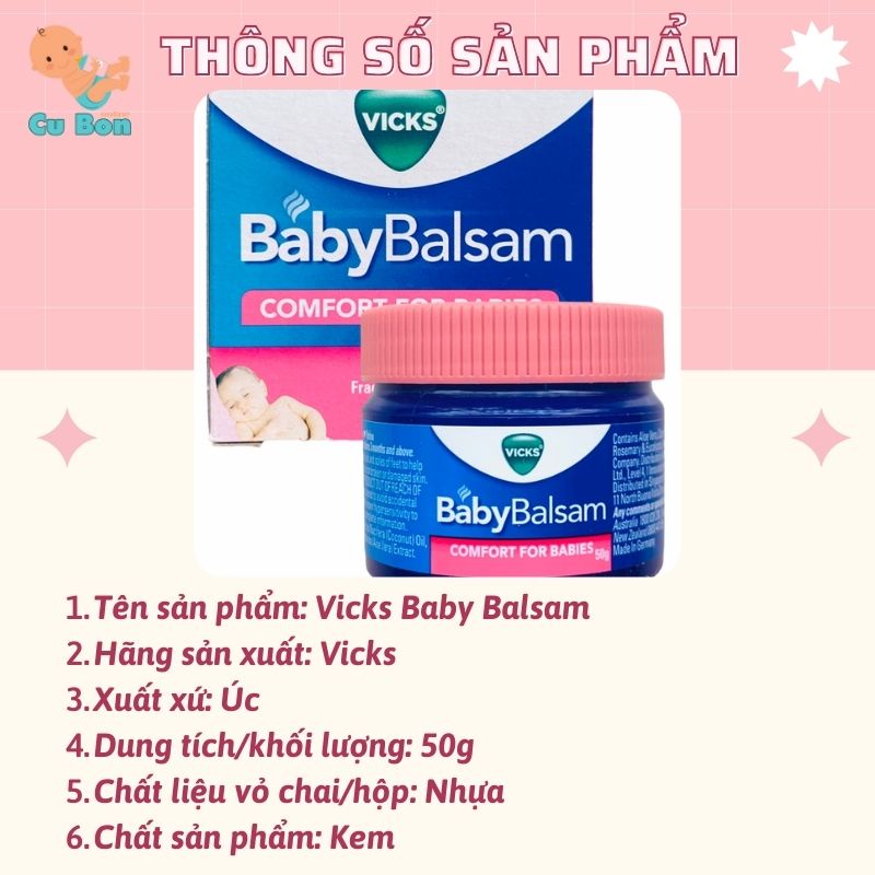 Dầu ấm ngực Vicks Baby Balsam cho bé từ sơ sinh hũ 50g Của Úc Giúp Giảm Ho Chống Ngạt Cảm phù hợp khi nằm lạnh