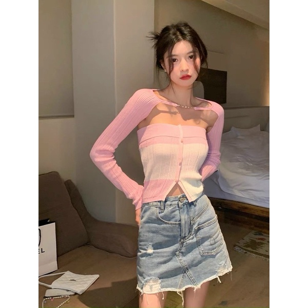 Áo len quây ngang mix tay rời sexy, len mongtoghi chất len mềm
