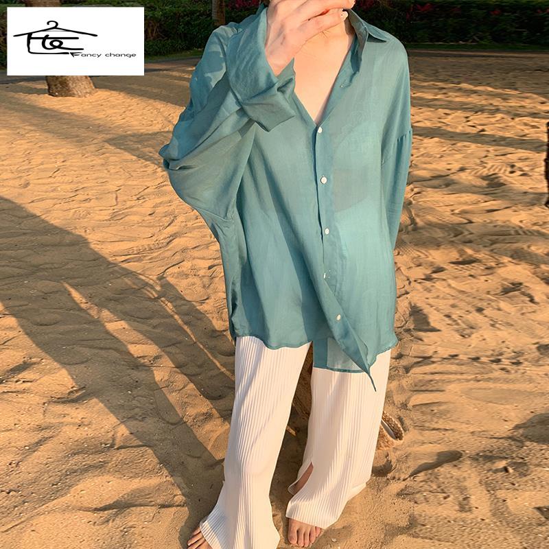 Hàng Có Sẵn Bán Chạy~Áo Sơ Mi Trắng Mỏng Tay Dài Chống Nắng Phong Cách Pháp Cổ Điển Thời Trang Mùa Hè Cho Nữ