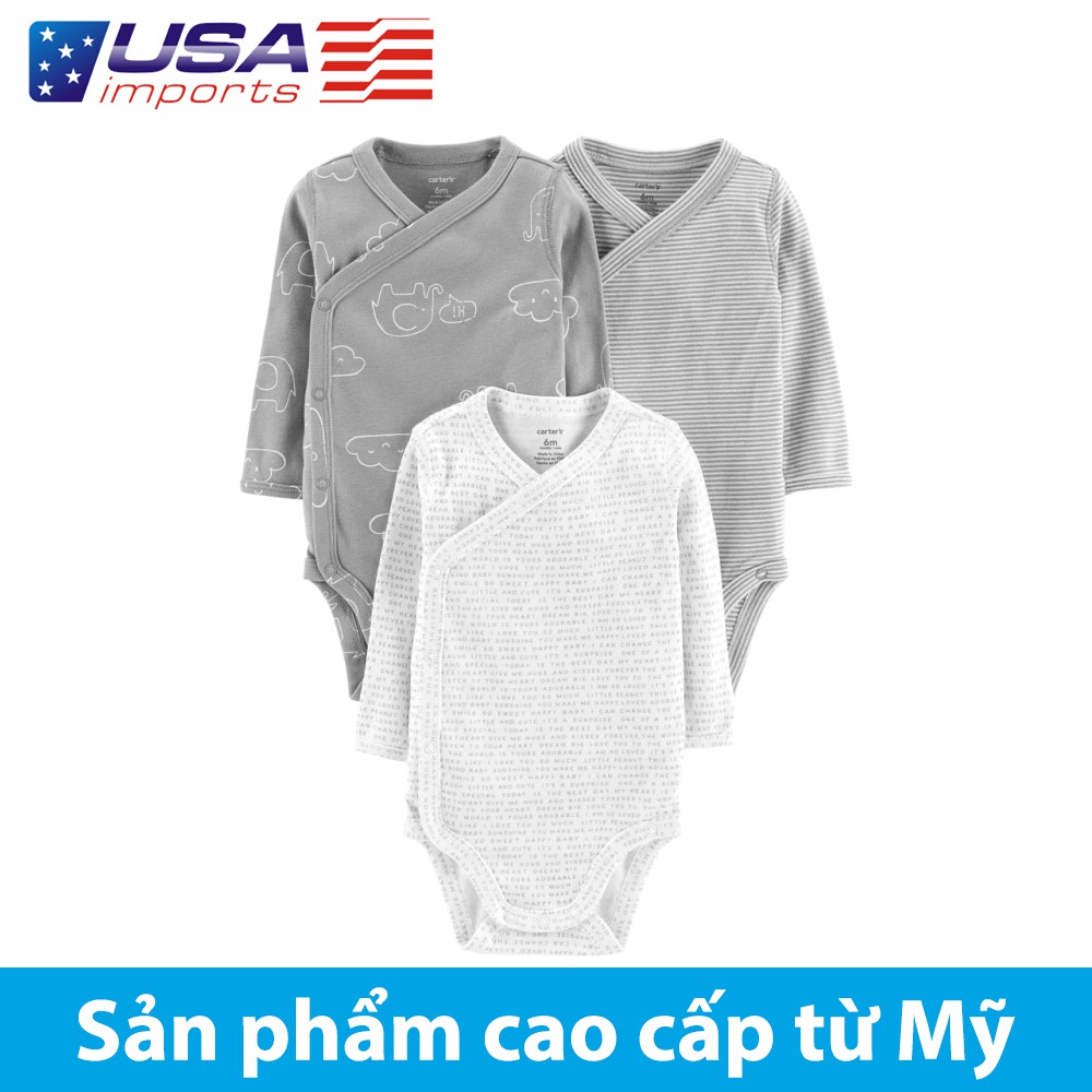 Set 3 bodysuit tay dài cài chéo Car-tờ Auth Từ Mỹ (126H506)