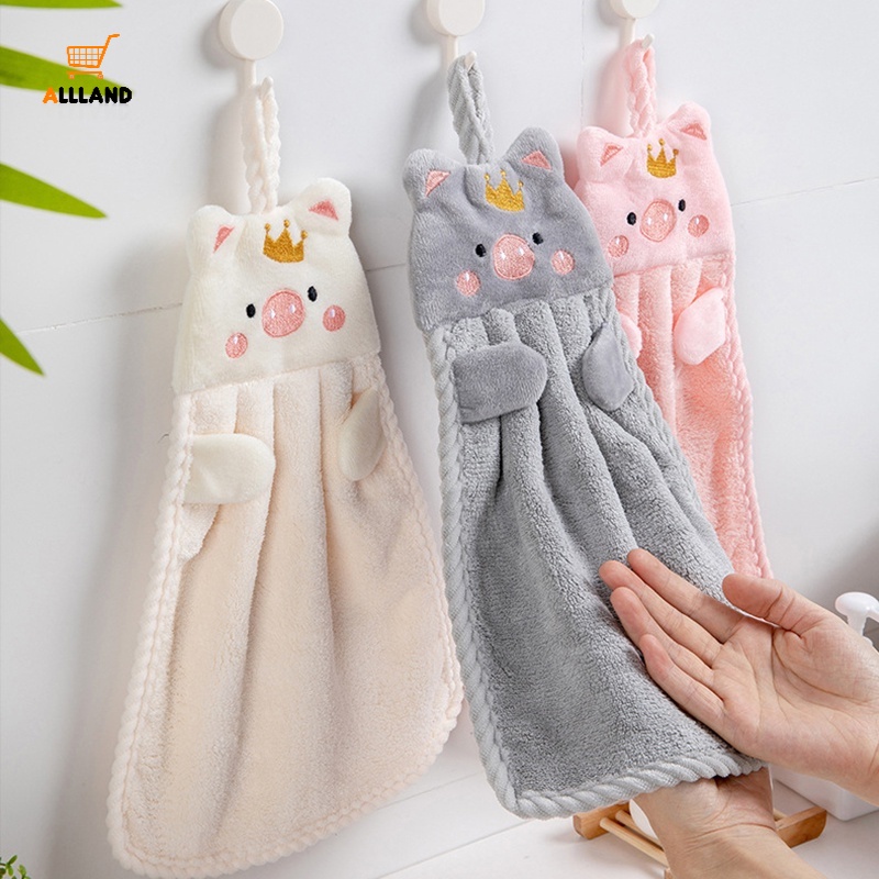 Khăn lau tay chất liệu lông cừu san hô mềm thấm hút nước hình heo hoạt hình dễ thương tiện dụng