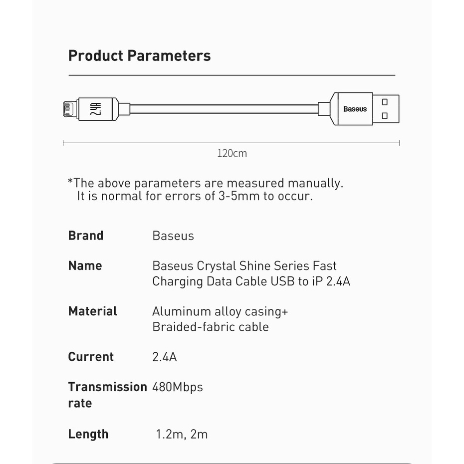 Dây Cáp Sạc Nhanh Baseus Cho iPhone 13 Pro Max 12 11 X XR XS 8 7 6s 6 iPad