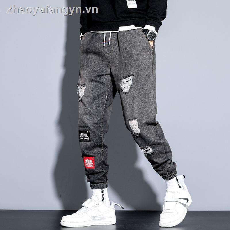 Quần jeans nam ống rộng mài rách thời trang Hàn
