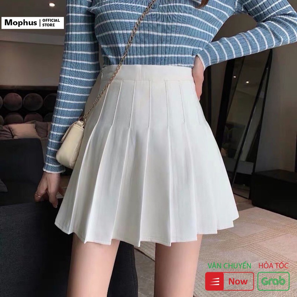 Chân váy tennis xòe xếp li màu trắng đen xếp ly skirt cạp lưng cao ngắn chữ a phong cách ulzzang Mophus mv009 | BigBuy360 - bigbuy360.vn