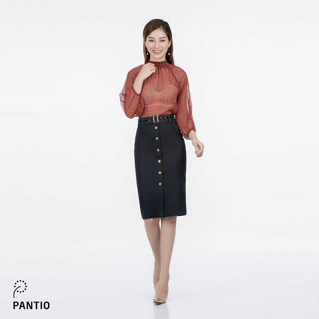 Áo sơ mi chất liệu voan họa tiết đen dáng ôm BAS52320 - PANTIO