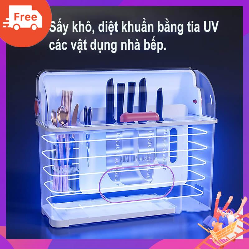 Máy Sấy Khô Tiệt Trùng UV Dao Kéo Thìa Đũa Đa chức năng Nhà bếp Giá để dao Thớt kháng khuẩn UV