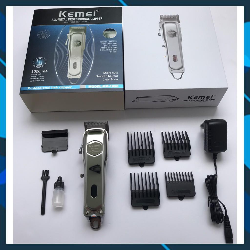 Tăng Đơ Kemei 1998,Tông Đơ Kemei 1998 Thân Nhôm Nguyên Khối,Pin Lithium 1000mah Tặng Bộ 4 Cữ, Màn Hình LED.