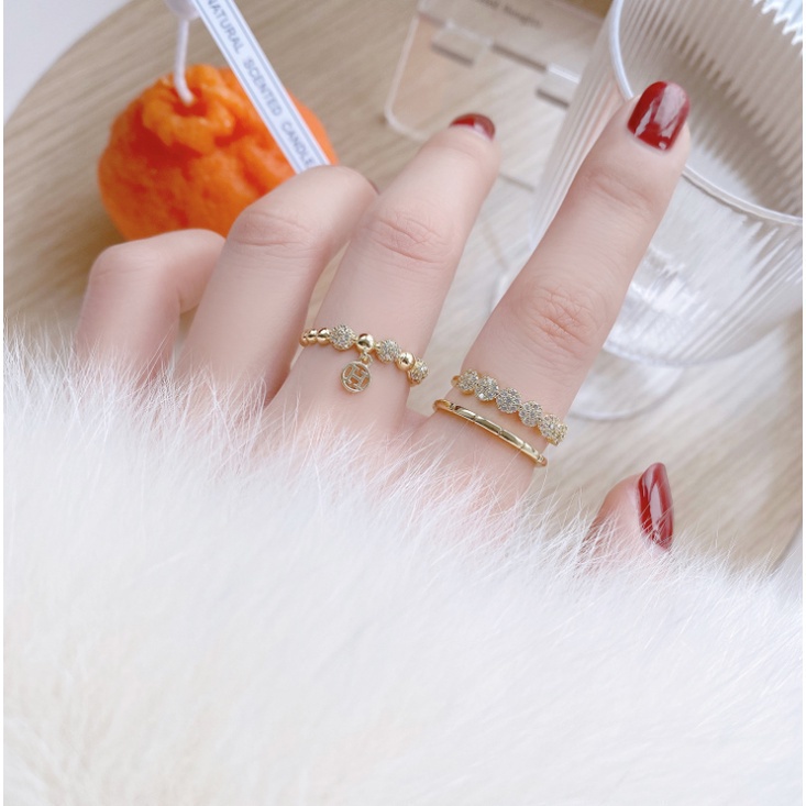 Nhẫn mạ vàng 18k thiết kế hình tròn khắc chữ thời trang cho nữ độc đáo