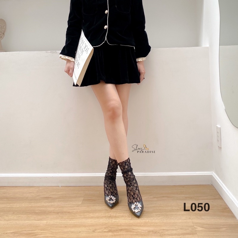 Giày cao gót 7p mũi nhọn đính đá nữ trắng giày đẹp shoes paradise L049