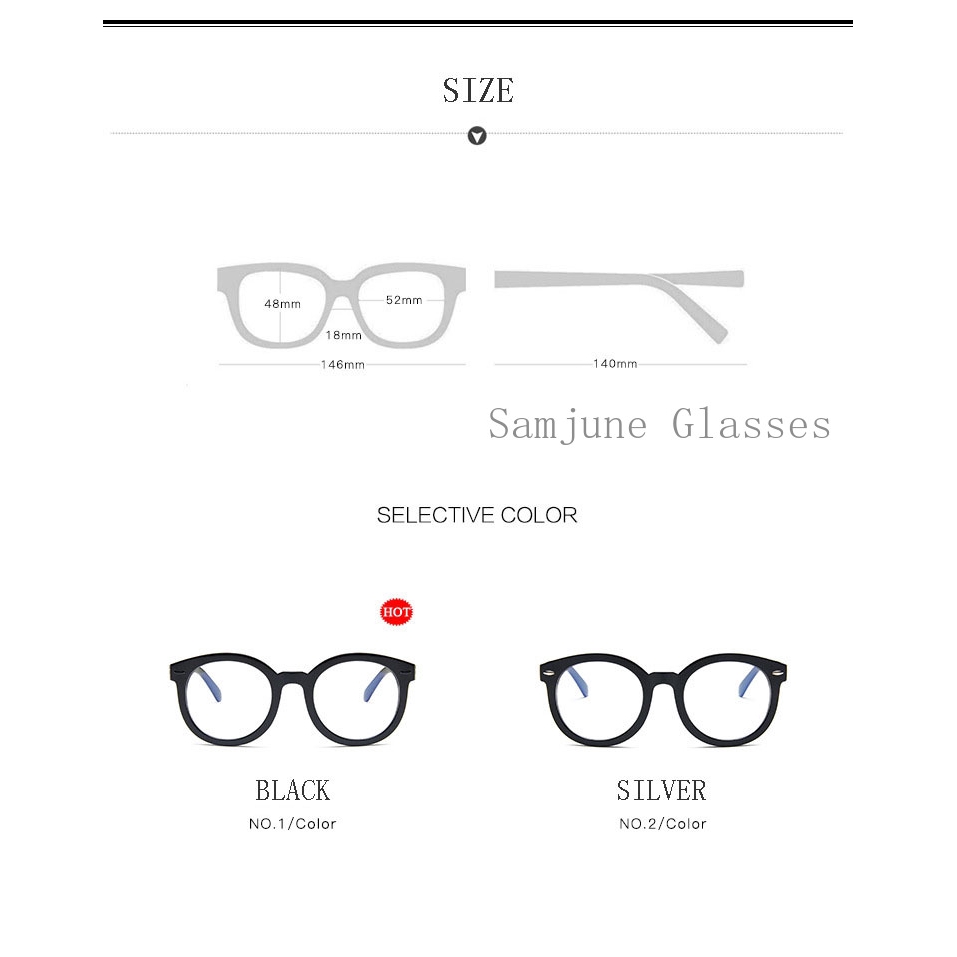 Mắt kính SAMJUNE gọng tròn màu đen phong cách cổ điển cho nam nữ