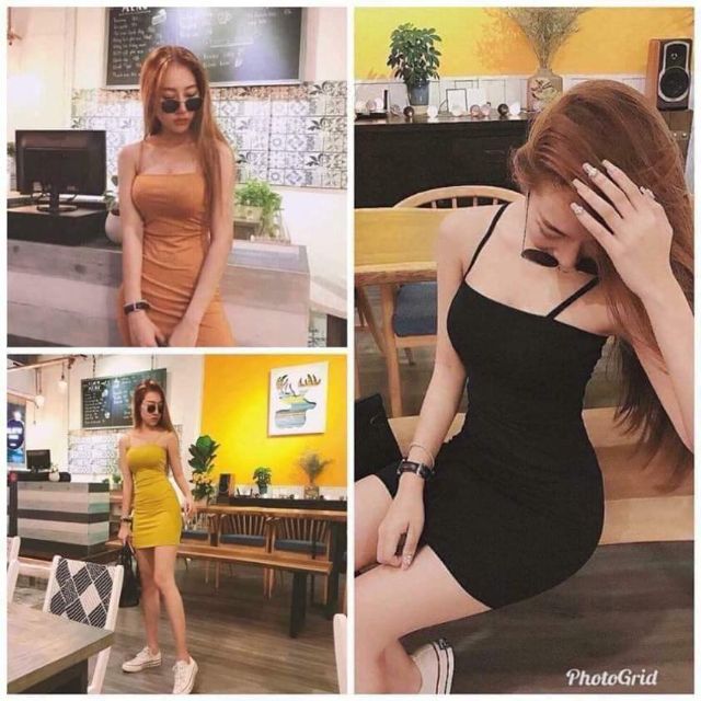 Váy ôm body 2 dây trơn dáng ngắn