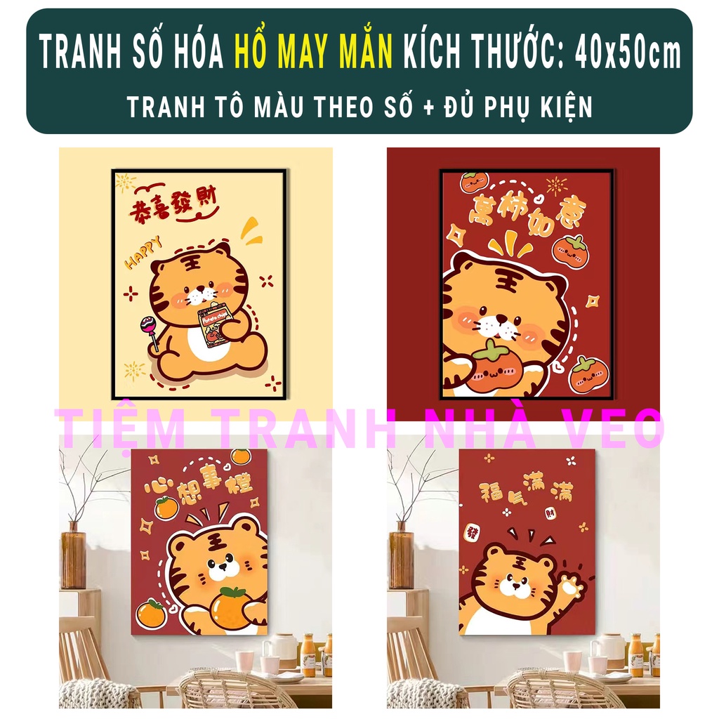 Tranh Tô Màu Theo Số, Tranh Hổ. HỔ Ngày Tết, KT 40x50cm, Có Khung, Đủ Phụ Kiện, Tranh Số Hóa Hottrend