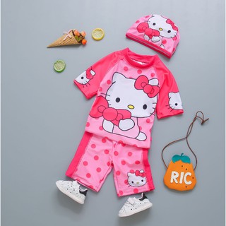 Bộ đồ bơi mèo Kitty màu hồng cho bé gái kèm nón bơi
