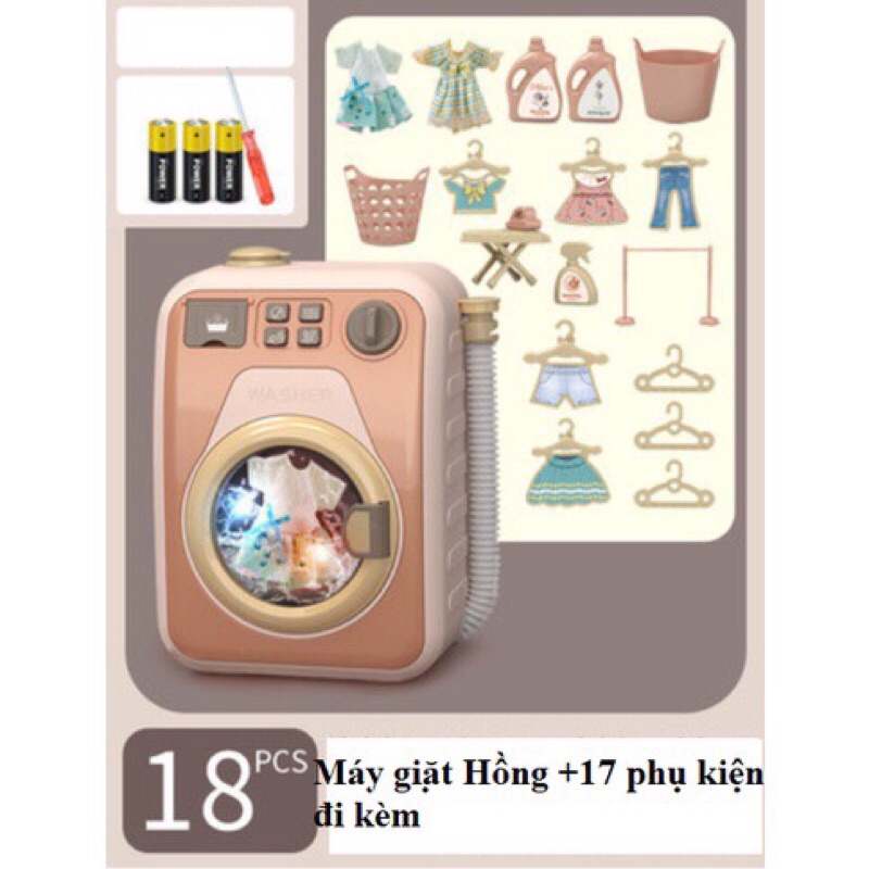 [TẶNG Búp Bê] Đồ chơi Máy Giặt Mini cho bé gái, giặt và xả nước được, có nhạc có đèn, Hàng loại 1 Nội Địa Trung