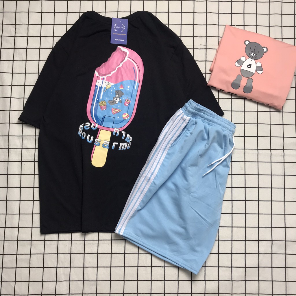 Đồ Bộ Hoạt Hình Unisex ICE CREAM Quần Đùi 3 Line – Lapi VN, Set Cartoon, Freesize, Nam Nữ Đều Mặc Được