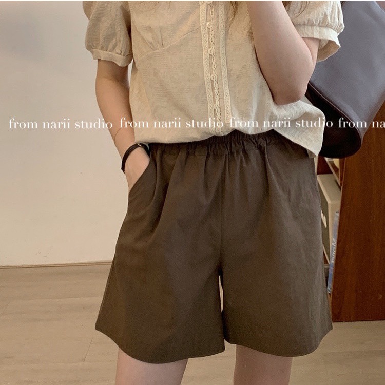 Quần short nữ NARII quần sooc đùi ống rộng cạp chun Hàn Quốc | BigBuy360 - bigbuy360.vn
