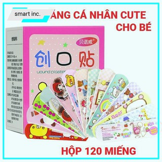 Băng Cá Nhân Cute Hộp 120 Miếng 🍷SALEOFF🍷 Băng Gâu Dán Vết Thương Plaster Băng Keo Cá Nhân Hình Thú Cho Bé Gia Đình