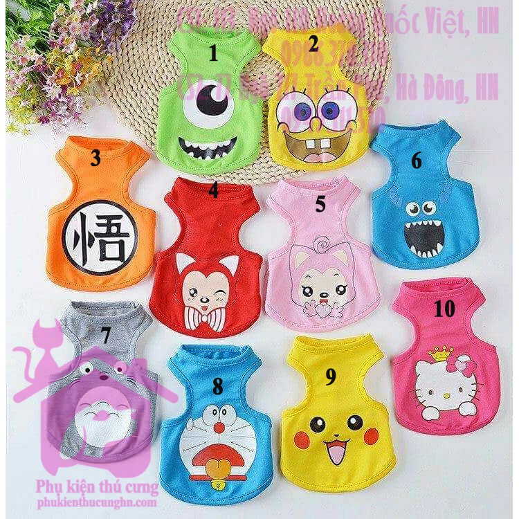 Áo cho chó mèo ba lỗ mùa hè in hình cute dành cho thú cưng