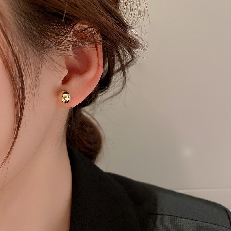 Đôi Khuyên Tai Hạt Tròn Nhỏ Bằng Bạc / Vàng Thời Trang Cho Nữ