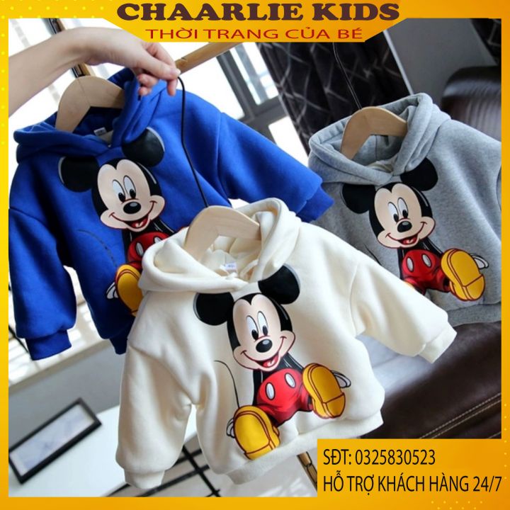 Áo Nỉ Hoodie Dài Tay Cho Bé Trai Và Bé Gái Hình Mickey Từ 5 Đến 32 Kg Chaarlie Kids