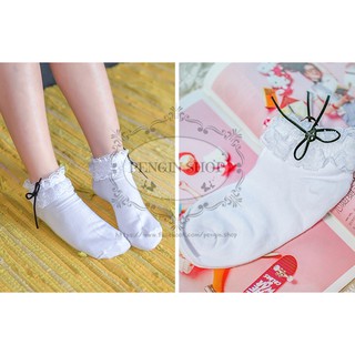 [ĐỌC KỸ MÔ TẢ] Tất mori len trắng viền ren đính nơ