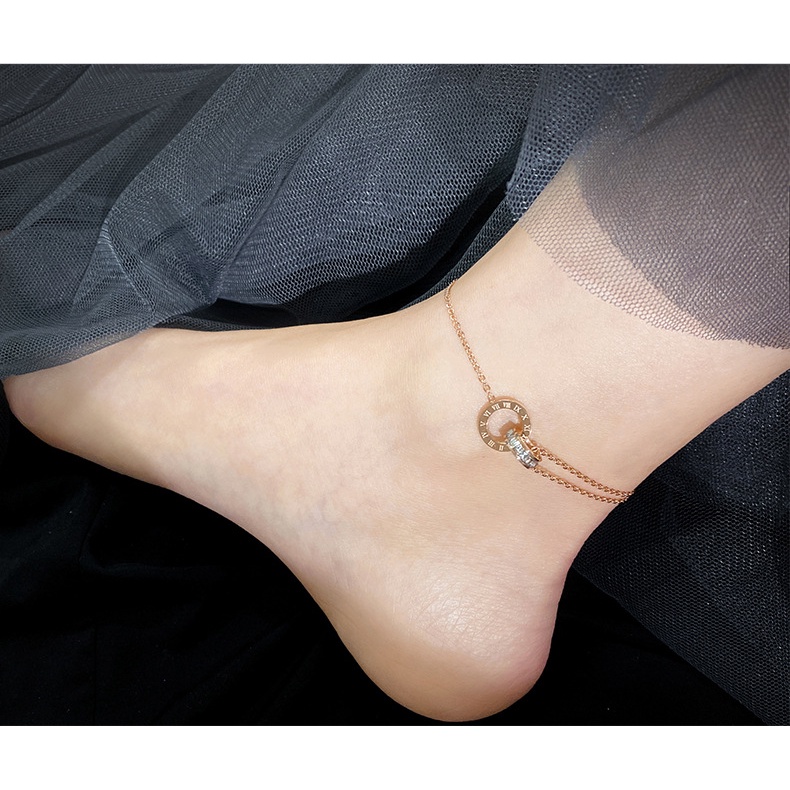 Lắc chân titan nữ la mã lồng đá zircon TT944 O1-310A - CAM KẾT KHÔNG GỈ, KHÔNG BAY MÀU - BẢO HÀNH 12 THÁNG.