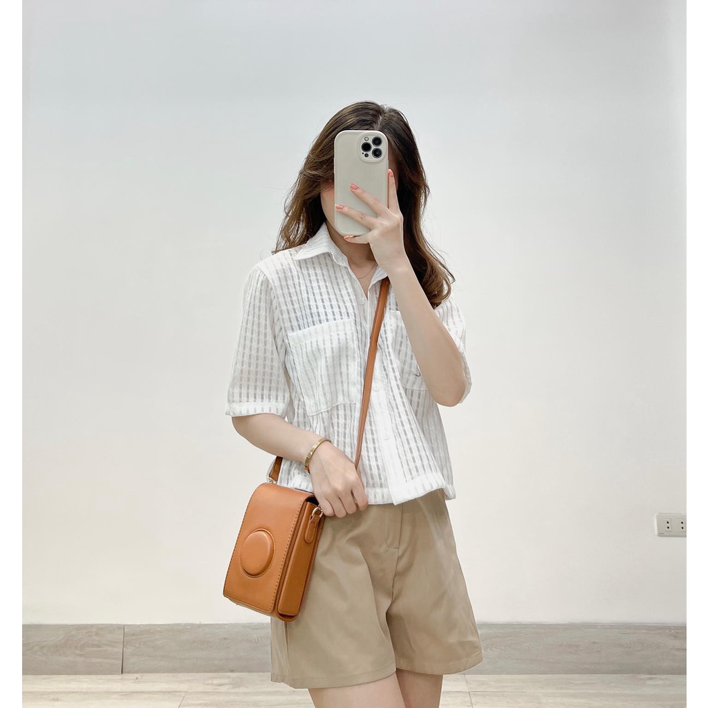 XẢ HÀNG Áo sơ mi croptop cộc tay ren thời trang Miho house