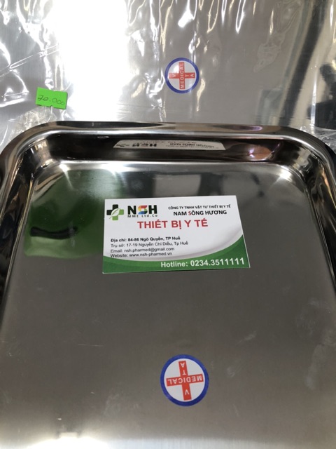 Mâm inox Khay chữ nhật, khay inox y tế, khay inox hình chữ nhật đựng dụng cụ y tế cỡ 32cm x 23cm x 2cm