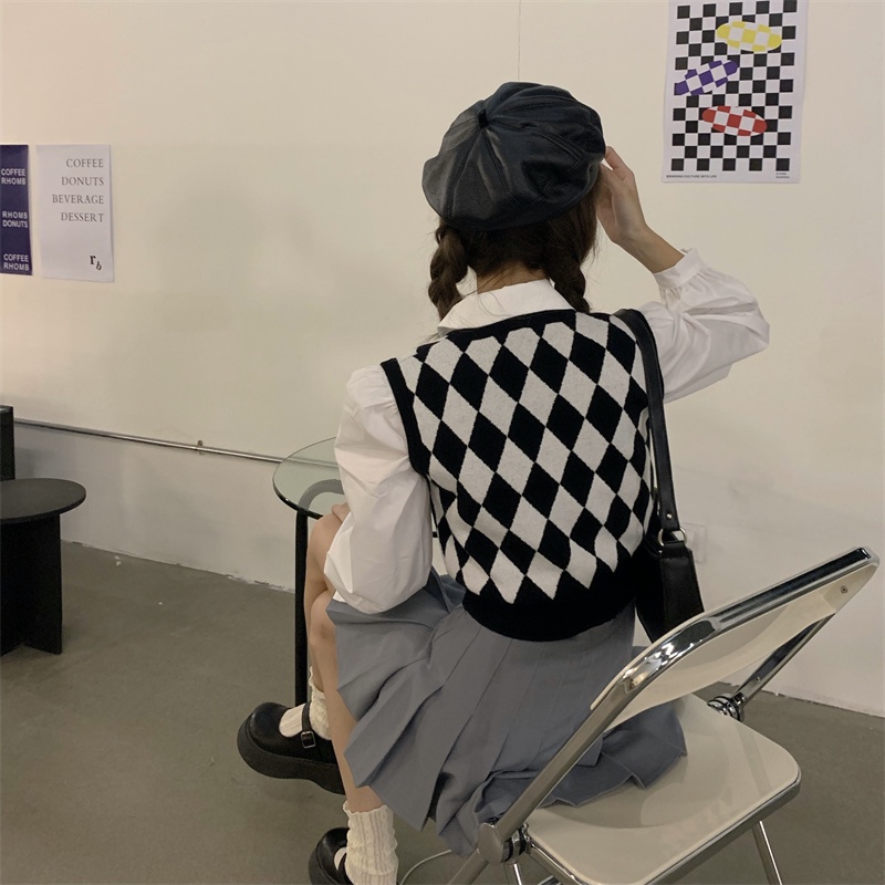 Áo len NZN không tay cổ chữ V họa tiết sọc caro thời trang cao cấp cho nữ