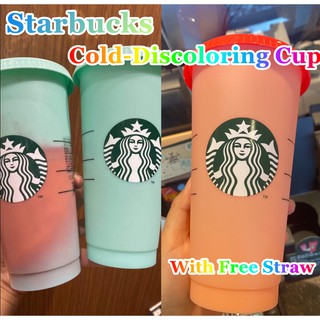 Cốc Nhựa Uống Nước Starbucks Đổi Màu 24hrs Có Nắp Đậy Tái Sử Dụng Được