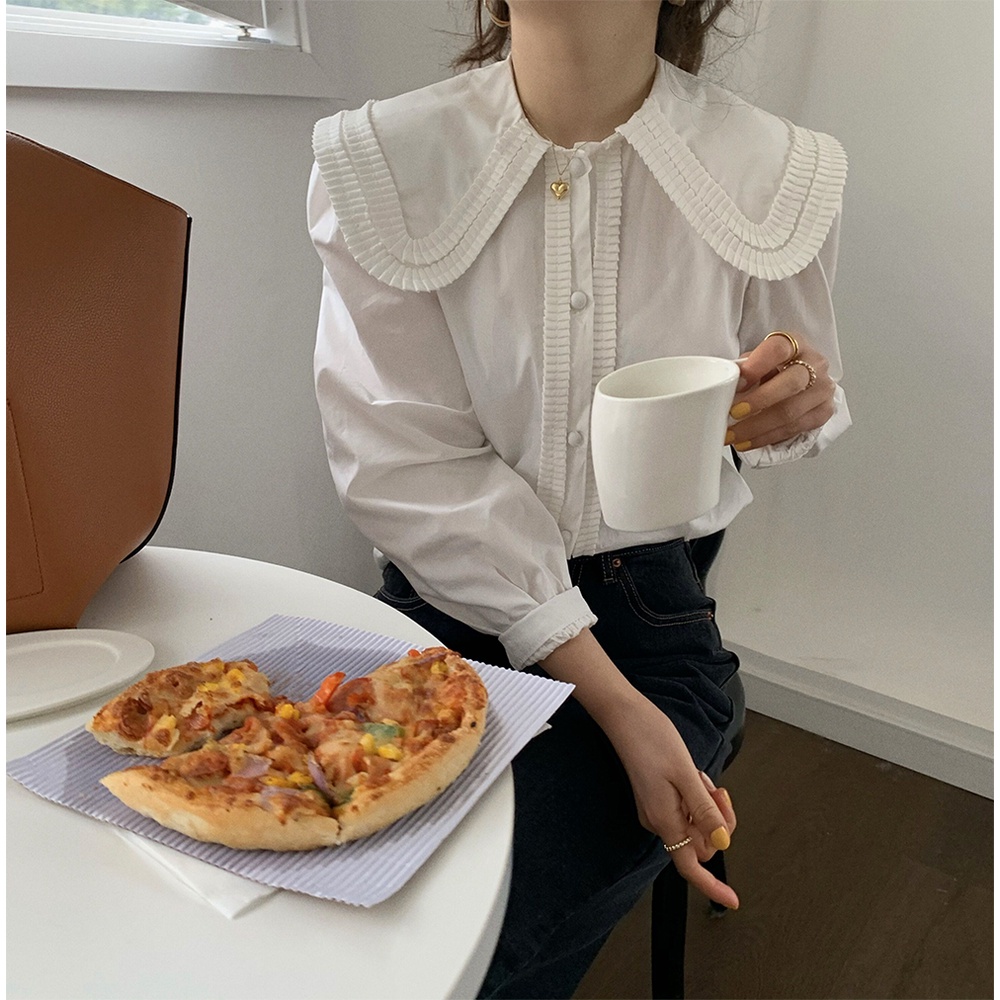 Áo Sơ Mi Cổ Búp Bê Dáng Rộng Phong Cách Retro Dành Cho Nữ