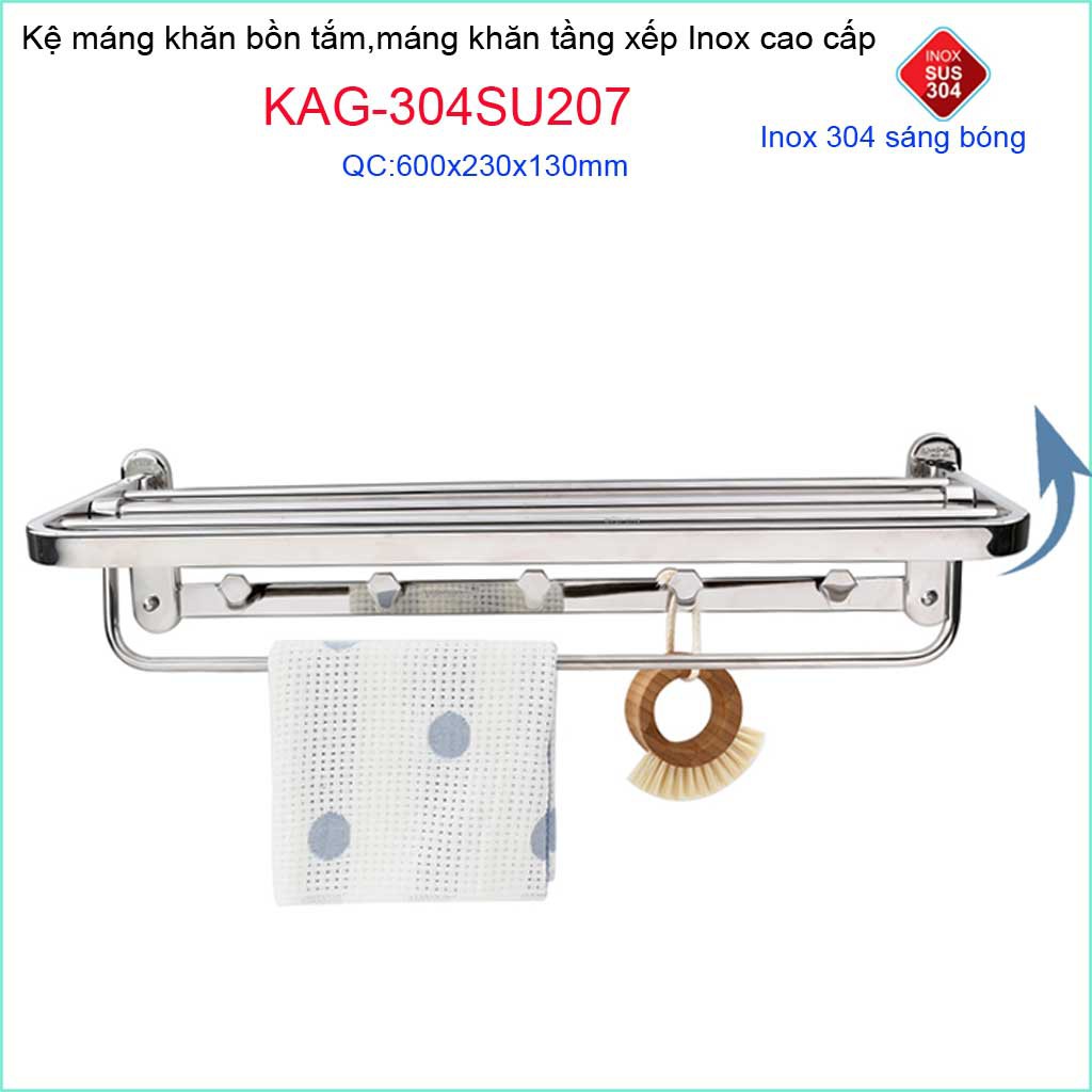 Máng Khăn 2 tầng Tovashu  KAG-304SU207, Máng khăn bồn tắm 2 tầng inox dập khuôn cao cấp SUS304 Nhật Bản