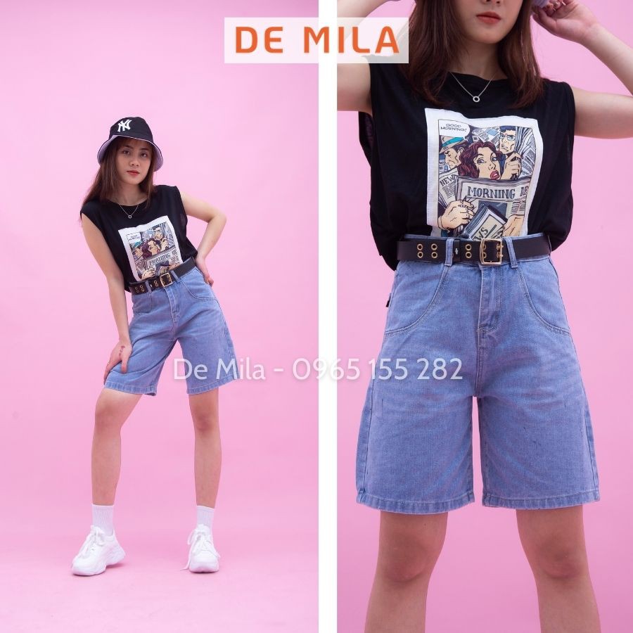Quần jean ngố nữ De Mila cao cấp, quần short nữ cạp cao, Hàng Loại 1 chất dày đẹp Hàng Loại 1- QJN029 | BigBuy360 - bigbuy360.vn