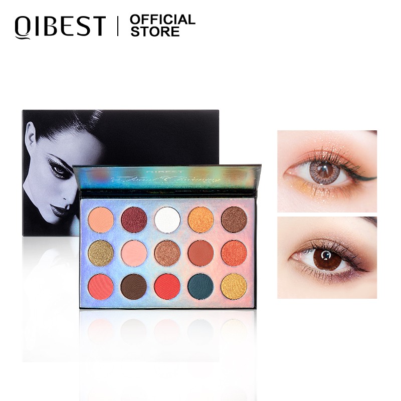 Bảng phấn mắt QIBEST 15 màu phấn mắt không thấm nước lấp lánh chất lượng cao 116g