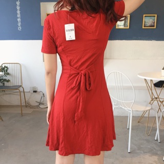 Đầm xoè cột dây đỏ ( ảnh thật)