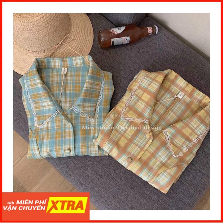 Váy kẻ cổ ren⚡ FREE SHIP⚡ Váy tay ngắn, tay bồng, dáng váy chứ A xòe nhẹ tạo cho nàng cảm giác sành điệu, đài các | BigBuy360 - bigbuy360.vn