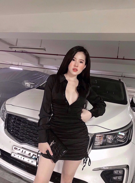 ĐẦM SƠ MI CÀI NÚT NHÚNG HÔNG CÓ DÂY KÉO GIÁ RẺ