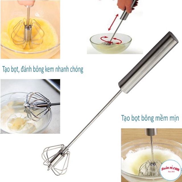 Cây đánh trứng inox trục xoay tự động 25cm