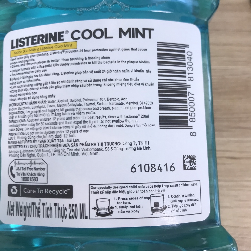 Nước súc miệng Listerine 250ml - nước xúc miệng Cool Mint