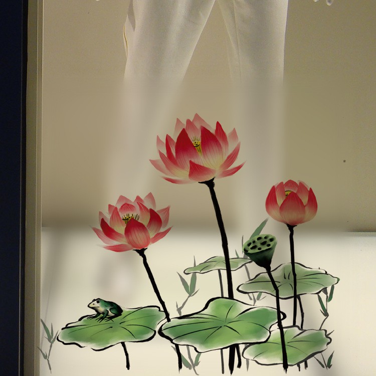 Decal trang trí dán kính cao cấp búp sen hồng