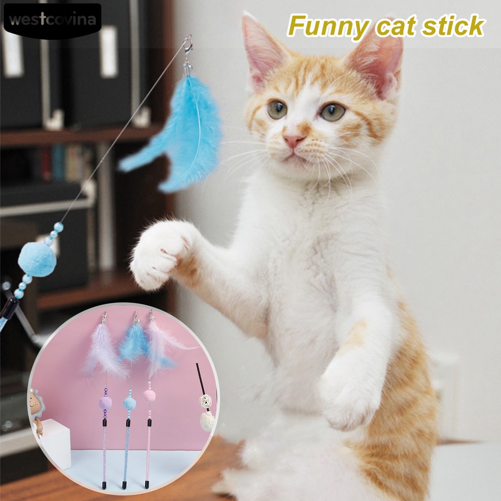 Đồ chơi gậy trêu chọc mèo bằng nhựa PVC gắn lông vũ chống cắn giảm căng thẳng