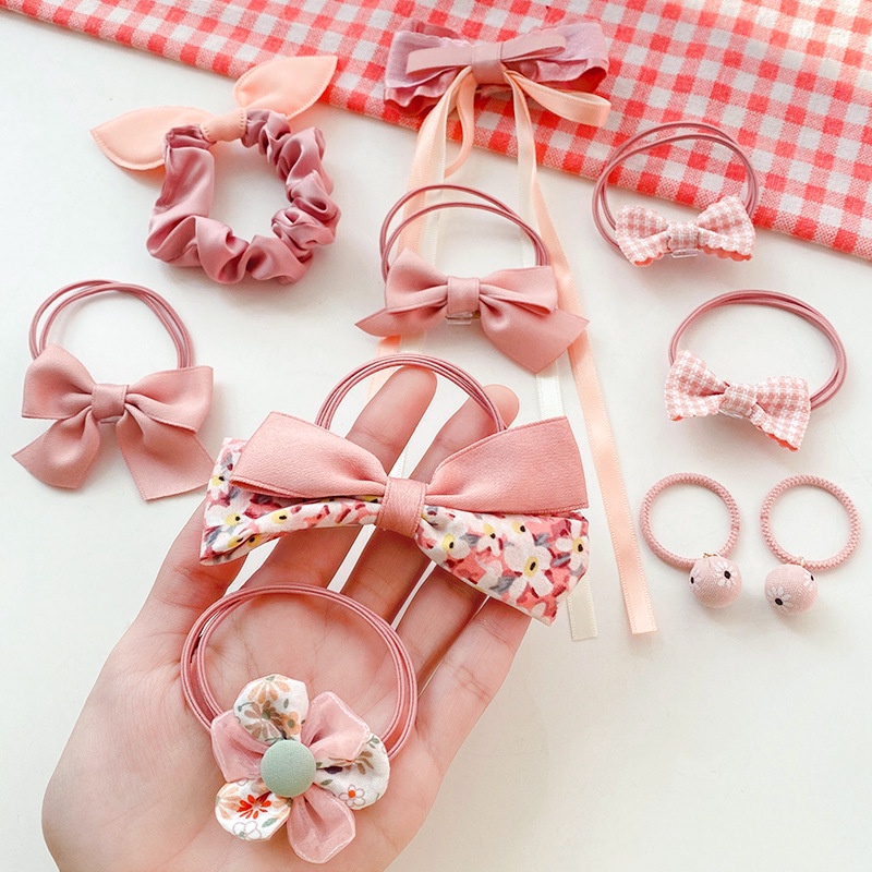 Túi 10 dây cột tóc cho bé gái/nơ buộc tóc tiểu thư phong cách Hàn quốc màu pastel siêu xinh