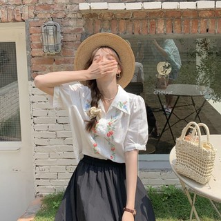 Áo sơ mi thêu hoa xinh xinh có 2 màu - Hàng order